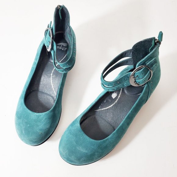 dansko Shoes - DANSKO Lois Teal Blue Suede Ankle Strap EUC